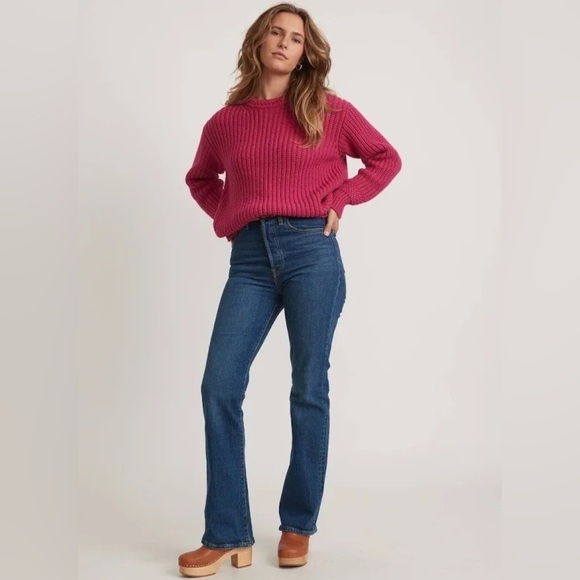 Marine Layer Chunky Oversized Crewneck Sweater Size XS Pink Rose Violet - Picture 5 of 13